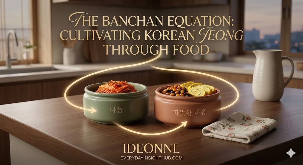 Two traditional Korean banchan containers side-dish with kimchi and egg rolls, illustrating the circular economy of affection to understand Korean culture Jeong.